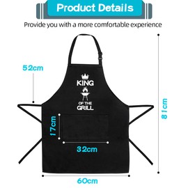 FUKPO Pack of 2 Adjustable Cooking Aprons Women Men Washable Black Apron Man Red Kitchen Apron Women with Pockets Baking Apron Waterproof Cotton Aprons Baking BBQ Grill Apron Men, black red