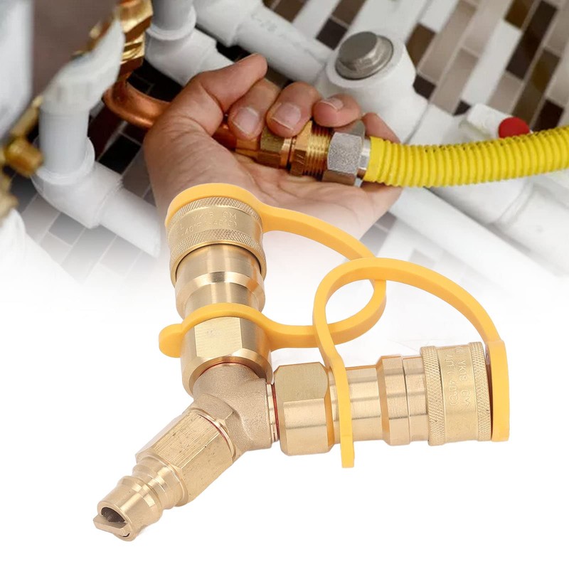 3/8 Inch Gas Y Splitter, Brass 2 Way Quick Connect