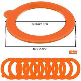 Rubber Rings for Jars, Pack of 20 Sealing Rings for Preserving Jars, Leak-Proof Preserving Rings for Preserving Jars, Orange, Inner Diameter 6.8 cm