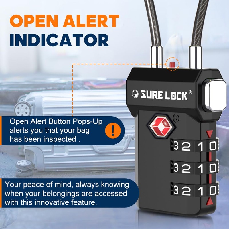 SURE LOCK TSA Approved 3-Digit Combination Luggage Locks – Open