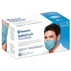 Safe+Mask TailorMade Earloop Face Mask Fluid Resistant Blue Disposable Latex Free 50/Box