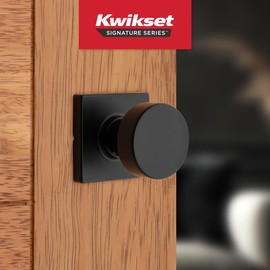 Kwikset Pismo Interior Passage Door Knob, Handle For Closet and Hallway Doors, Non-Locking Doorknob in Matte Black, with Microban Protection, Square Rose
