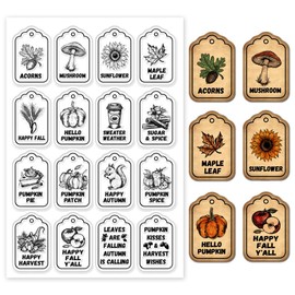 GLOBLELAND Autumn Tags Clear Stamps Pumpkin Squirrel Mushroom Labels Silicone Clear Stamp Seals Flower Maple Leaf Acorns Transparent Stamps for DIY Scrapbooking Cards Making Photo Album Journal