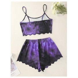 Floerns Women's Plus Size 2 Piece Sleepwear Tie Dye Skeleton Print Pajama Set Dark Purple X-Large Plus