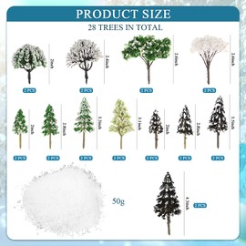 Canlierr 28 Pcs Miniature Model Trees for Diorama Mini Tiny Snowy Tree Figurine Winter Small Trees for Villages, Craft, Model Train Scenery Accessories
