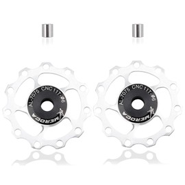 2PCS 11T Bicycle Rear Derailleur Pulley Jockey Wheel Aluminium Alloy Guide Wheel Bike Derailleur Accessories Guide Roller Part for Mountain Road Bikes Bicycles (White)