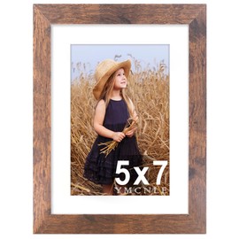 YMCNLE 5X7 Picture Frame, Display 4X6 Picture Frames with Mat or 5X7 without Mat, Wall and Tabletop Display Photo Frames, Brown