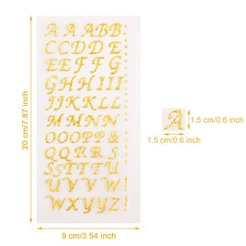 4 Sheets Gold Letter Stickers Glitter Alphabet Stickers Peel and Stick Self-Adhesive ABC Letters for Scrapbook Crafts Mailbox Sign Graduation Cap Decoration