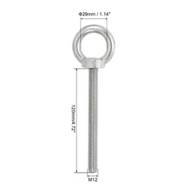 PATIKIL M12 x 120mm Lifting Shoulder Eye Bolts, Set of 2, 304 Stainless Steel Threaded Eye Bolts with Lifting Rings with Nuts and Washers, Perfect for Hammocks and Articles Hanging