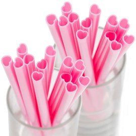 Fun Express 9" Bulk 48 Pc. Heart-Shaped Pink Plastic Novelty Straws