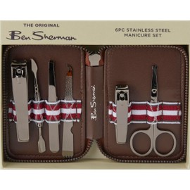 Ben Sherman Men's 6 Piece Manicure Travel Set, Brown, Small