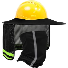 TCCFCCT Hard Hat Sun Shade, Full Brim Mesh Neck Sun Shield, High Visibility Sun Visor Neck Protection and Bandana Headband Face Scarf, Hard Hat Accessories, Hard Hat Not Included, (2 Packs, Black)