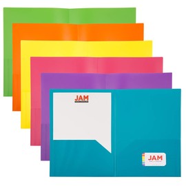 JAM PAPER A4 Plastic 2 Pocket School POP Folders - Assorted Fashion Colors - 6/Pack