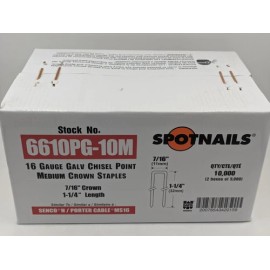 Spotnails 6610PG 16 Gauge Staples 1-1/4" Leg x 7/16" Medium Crown, Box Of 10,000