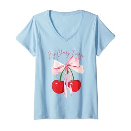 Womens Coquette Bows with cherries Big Cherry Energy Cute Coquette V-Neck T-Shirt