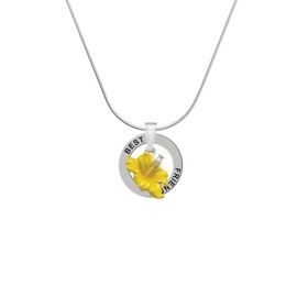 Delight Jewelry Silvertone Yellow Hibiscus Flower - Silvertone Best Friends Message Ring Necklace, 18"