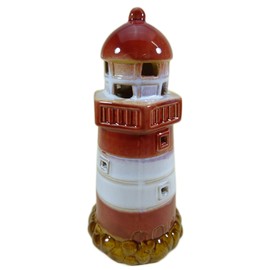großer Leuchtturm Teelichthalter 17 x 8,5 cm Ø Hightower rot braun Maritim Figur Deko GPT 86369