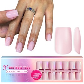SXVME Gel X Nail Tips Medium Square Press on Nails Soft Gel Nail Tips 300Pcs Pre Colored Natrual Pink Gel X Tips Gel X Nails Press ons Soak Off Acrylic Fake Nails Extensions False Nails DIY Nail