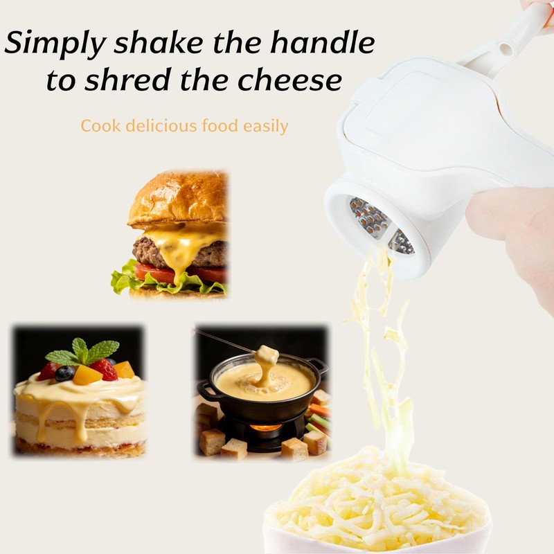 Manual Rotary Cheese Grater, Stainless Steel Drum, Easy Clean