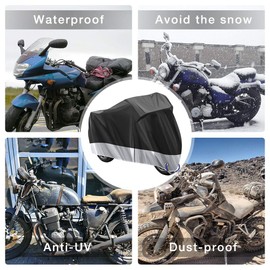 Motorcycle Cover Motorcycle Tarpaulin Outdoor Scratches Prevent Waterproof Motorcycle Garage 210D Oxford Protective Cover for Harley-Davidson, Suzuki, Yamaha (Silver, 265 x 105 x 125 cm)