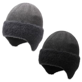 TUONYIS 2 Stück Wintermütze für Herren Damen, Mütze mit Ohrenklappen, Strickmützen Beanie Warme Wintermütze, Sportmütze Skimütze Winter Mütze mit Ohren für Außenbereich