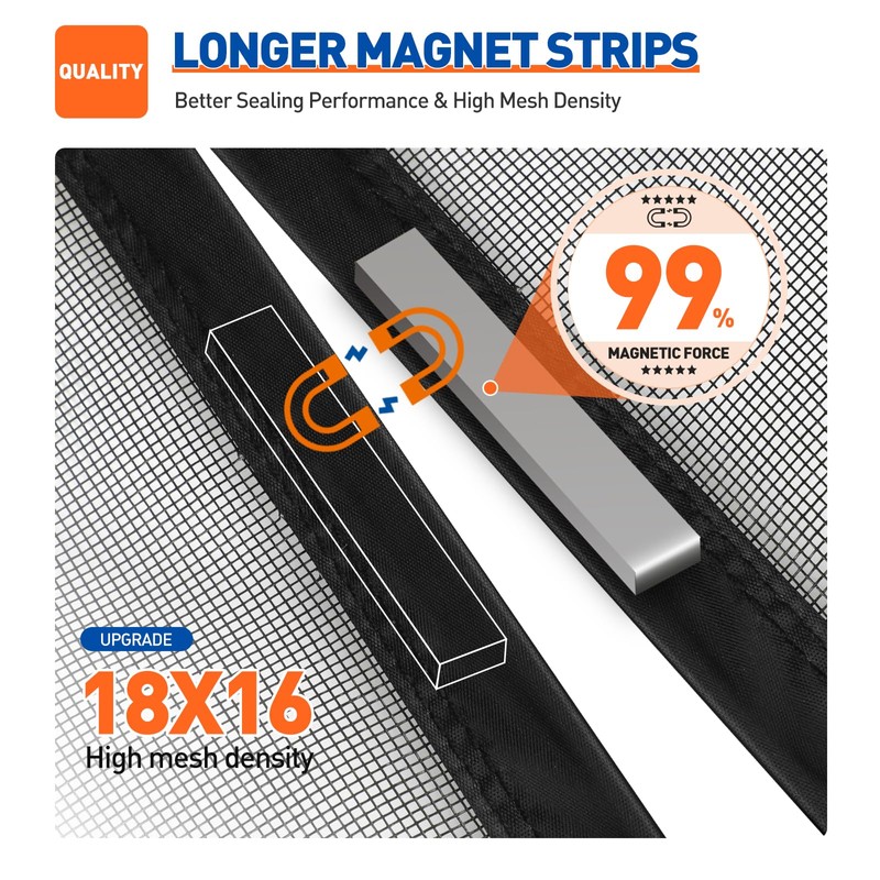MAGZO Magnetic Screen Door Fit Door Size 72 x 80