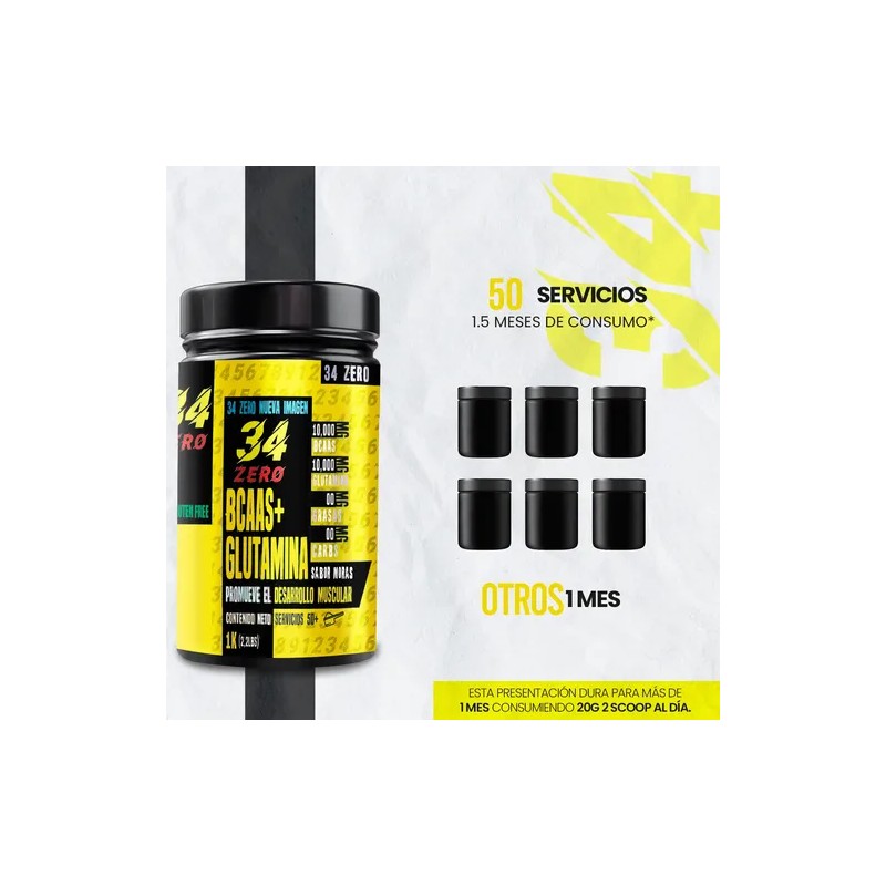 Aminoácidos Bcaas Glutamina 1kg 34 Zero Moras