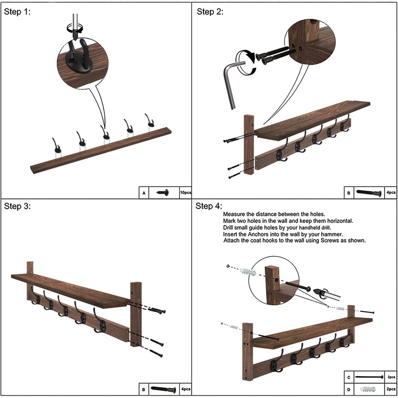AMBIRD 28.9 Inch Length Shelf with Hooks Entryway Coat Rack