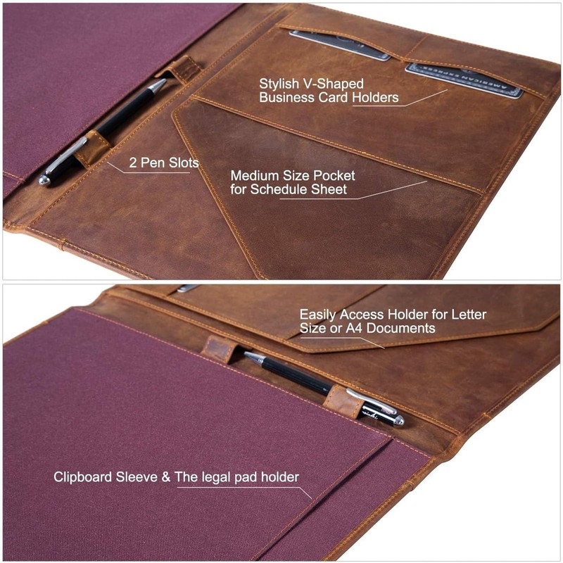 Jack&Chris Leather Portfolio, A4 Document Folder Legal Pad Padfolio, Professional