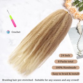 TUVOJALE Marley Twist Braiding Hair 24 inch Afro Kinky Curly Crochet Braids 8 Packs Cuban Twist Crochet Braids Synthetic Low Maintenance Skin-Friendly Marley Hair Extensions(T27/613, Packs of 8)
