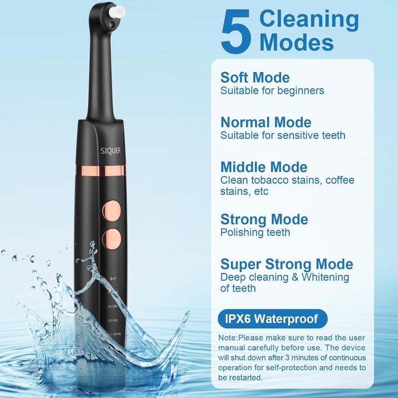 SIQUER Pulidor de dientes eléctrico con luz LED y 5