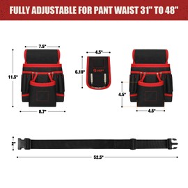 Magnetic Tool Belt for Men, 26 Pockets Heavy Duty Tool Pouch, Magnet Holster Nail Utility Toolbelt Detachable Adjustable Waist Holder for Handyman Contractor Mechanic Plumber Roofer Dad Gift -Red