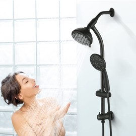 UCLIMAA High Pressure 48-Settings Shower Head with Handheld Shower,Drill-Free 3-Way Diverter for Easy Reach,Adjustable Height Slide Bar Dual Shower Head Combo Set - Matte Black