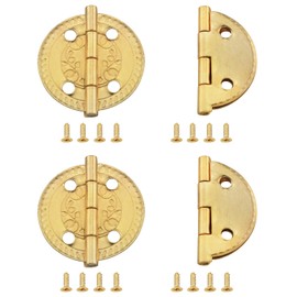 ZZLZX 4PCS Gold Round Mini Hinges 16 Screws 1.3x1.2x0.6x0.5 inch Decorative Wooden Box Jewellery Gift Wine Packaging Cabinet Hinge Small Woodworking Projects