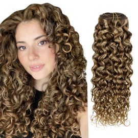 Hetto Clip in Curly Hair Extensions Human Hair #P4/27 Dark Brown Highlight Blonde Curly Hair Extensions Clip in Human Hair Natural Wavy Clip in Extensions 20 Inch 7Pcs 120g