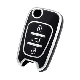 OFF WE GO for Kia Key Fob Cover, Soft TPU Protection Key Fob Case Fit for Kia Soul Kia Rio Sportage Optima Hyundai 3 Buttons Smart Remote Car Key Fob Shell Holder Accessories (Silver Black)