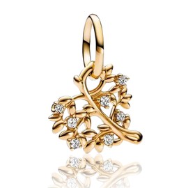 Amuefer Gold Family Tree Heart Charms for Bracelets 925 Sterling Silver with Cubic Zirconia Pendant for Necklaces Birthday Christmas Jewelry Gifts for Women