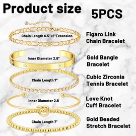 YSFVNP 5 Pcs Gold Bracelet for Women, Bangles for Womens Chain Bracelet Stacking Bracelets Gold Jewellery for Women
