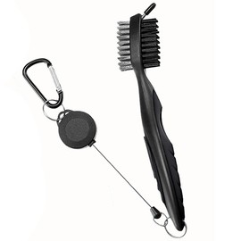 Golf Brush, 3 in 1 Golf Cleaning Brush, Golf Club Care, Clean, Double Sided Portable, Includes Extending Reel and Carabiner Clip, Golf Accessories, Convenient, Lightweight, Multi-Purpose, Black Golf