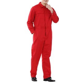 TopTie Workwear Mechanic Coverall 8.5 oz Polyester Cotton Blend Size Regular-Red-S Regular