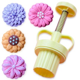Bluestar MAX - Prensa de molde floral para galletas y pasteles, prensa de mano, 4 piezas de sellos de flores y kit de molde para decoración de pasteles, margaritas, gerberas, crisantemo y girasoles