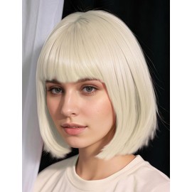 MIUSKATL Wig and Sunglasses 12 Inch Short Bob Wigs with Bangs for Women Costume Cosplay Party (Blonde)