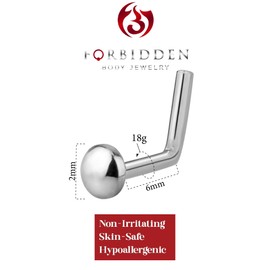 Forbidden Body Jewelry 18g-20g Titanium Ball, Spike & Dome Top L-Shape Nose Studs, Metal