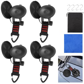 4 Pieces Suction Cup Camping, Suction Hooks Extra Strong with Dustproof Cap, Suction Cups with Hooks Camper Accessories, Vacuum Camping Suction Cup Hooks with 4 S-Hooks for Motorhome Window Rear Tent