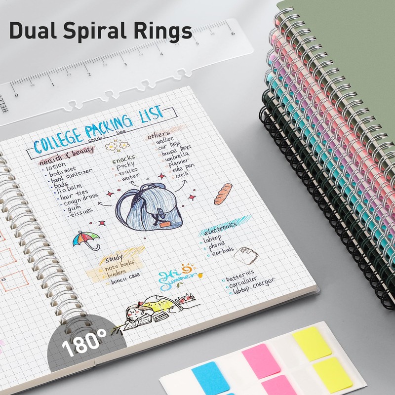 RETTACY Squared Spiral Notebook B5 Graph Grid Wirebound Journal with