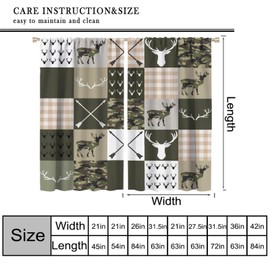 Fblifil Antler Camo Silhouette Kids Curtains,Green Rustic Girls Boys Adults Geometric Plaid Patchwork Arrows Boho Window Treatments for Living Room Bedroom Decor 42" W X 45" L