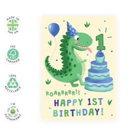CENTRAL 23 First Birthday Card For Boy - Dinosaur Birthday Card - Age One - 1st Birthday Gifts For Kids - Son Grandson Nephew - Comes With Fun Stickers - Made In UK