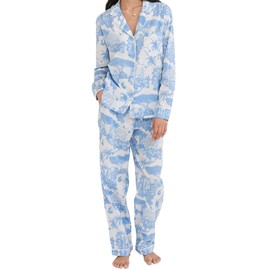 Desmond & Dempsey - Conjunto de pijama largo, Estampado Loxodonta Azul, XL