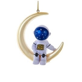 Astronaut Christmas Ornament 3D Crescent Moon 3.5 Inch Blue Gold Star Holiday Tree Decoration