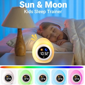 BEIYUANYA Kids Alarm & Sleep Trainer - Cute Sun/Moon Night Light with Wake-Up Function, Ok to Wake Clock for Kids